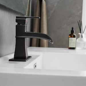Single Handle Single Hole Bathroom Faucet with Deckplate&Drain Included, Waterfall Bathroom Faucet in Oil Rubbed Bronze