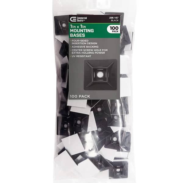 1in Standard UV Resistant Mounting Base for Cable Zip Ties 100 Pack UV (Black)