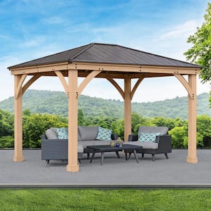 Meridian 10 ft. x 12 ft. Premium Cedar Outdoor Patio Shade Gazebo with Architectural Posts and Brown Aluminum Roof