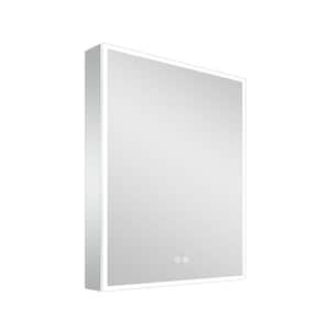 20 in. W x 30 in. H Frameless Rectangular Silver Surface Mount Medicine Cabinet with Mirror and LED Light (Right Open)