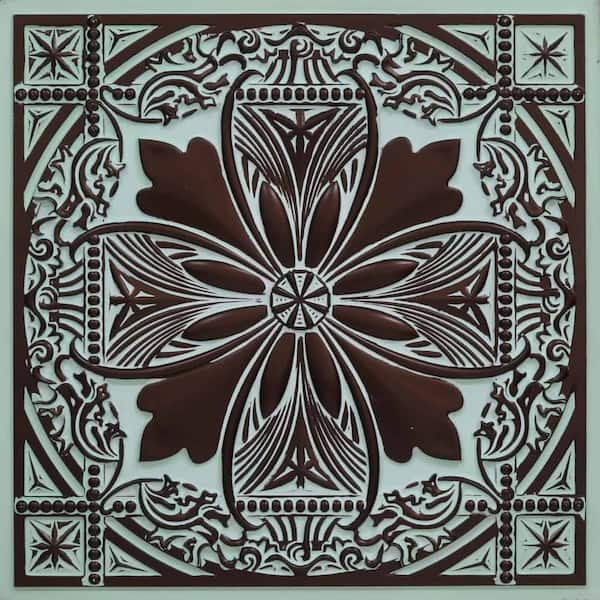 FROM PLAIN TO BEAUTIFUL IN HOURS Helena Aqua Tin 2 ft. x 2 ft. PVC Glue-up or Lay-in Faux Tin Ceiling Tile (100 sq. ft./case)