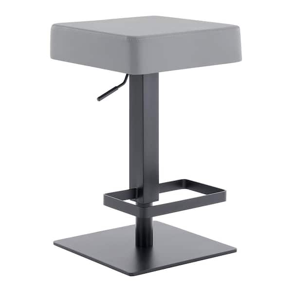 Armen Living Dwyn Contemporary Adjustable 25-33.5 in. Swivel Bar Stool in Matte Black Finish and Grey Faux Leather