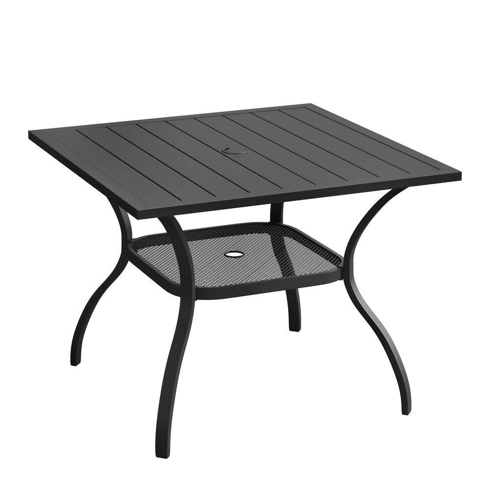 37.8 in. Black Metal Square Outdoor Patio Dining Table for 4 with Umbrella Hole, Ideal for Lawn, Garden and Backyard price history on PriceWatchPro