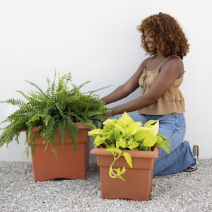 Veranda Square 18 in. Terra Cotta Plastic Deck Box Planter