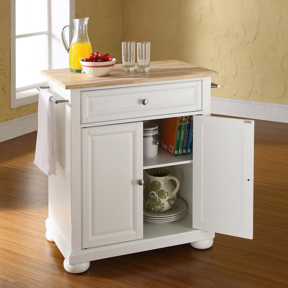 White and Natural Wood Kitchen Island Cart with Turned Legs