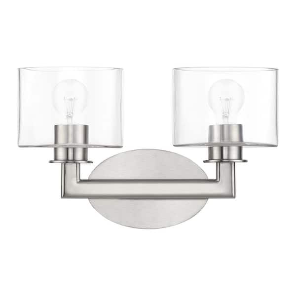 Livex Lighting Bernardino 16 in. 2-Light Brushed Nickel Vanity Light with Mouth Blown Clear Glass