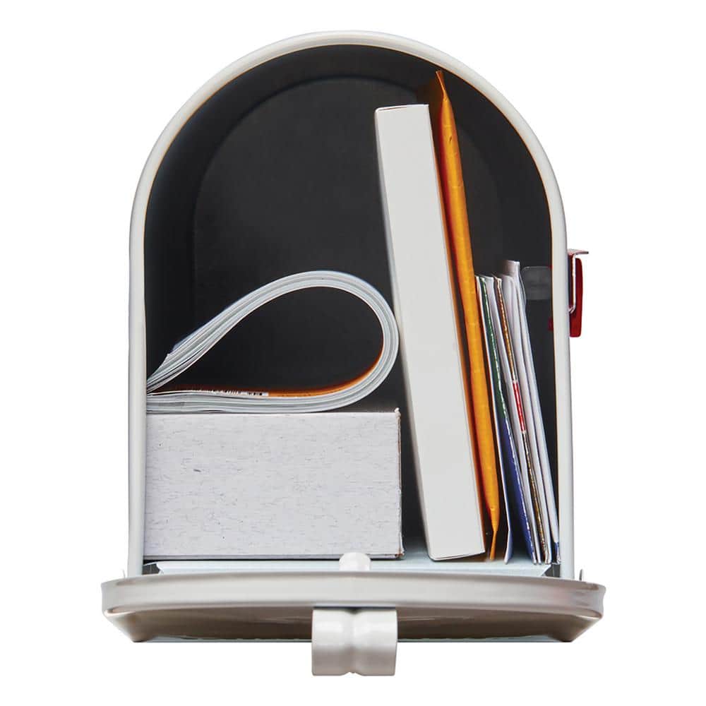 Medium White Powder Coated Steel Post Mount Mailbox