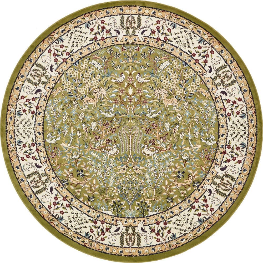 Green Round Stain-Resistant Synthetic Area Rug