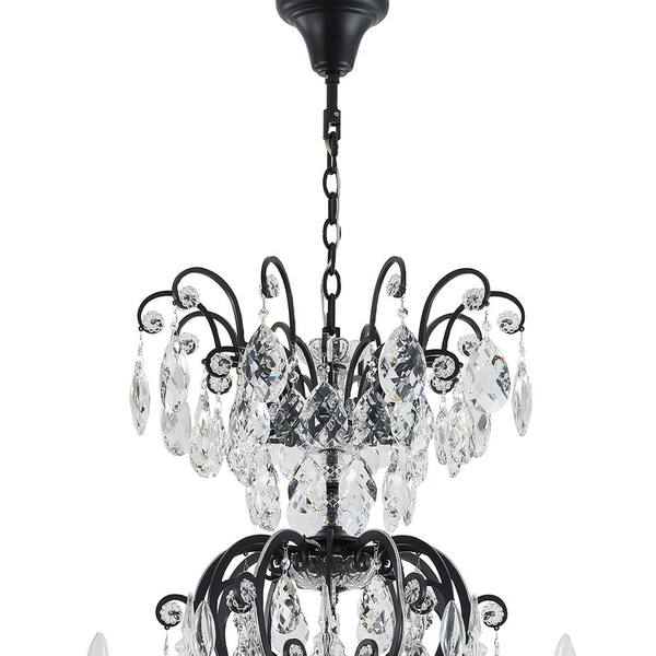 24-Light Matte Black Crystal Tiered Chandelier for Dining