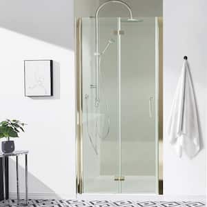 36-37 3/8 in. W x 72 in. H Bi-Fold Semi-Frameless Shower Door in Brushed Nickel with 6mm Clear Tempered Glass, Handle