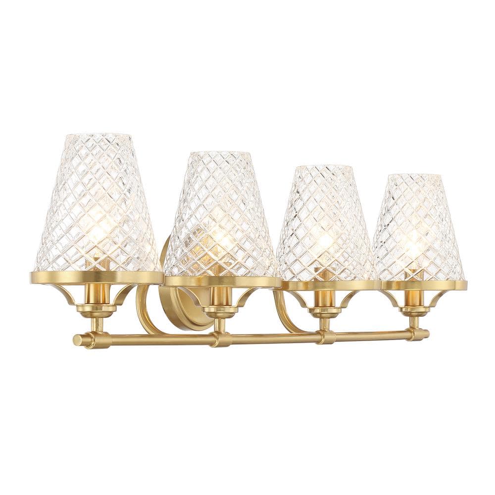 Warm Brass 4-Light Vanity with Clear Glass Shades