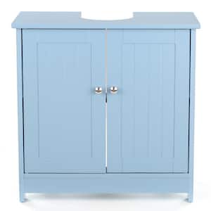 Modern Under Sink Storage Cabinet with Doors Bathroom Vanity Furniture 2 Layer Organizer in Blue