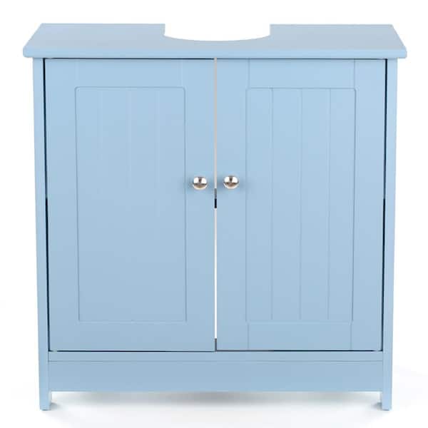 tunuo Modern Under Sink Storage Cabinet with Doors Bathroom Vanity Furniture 2 Layer Organizer in Blue