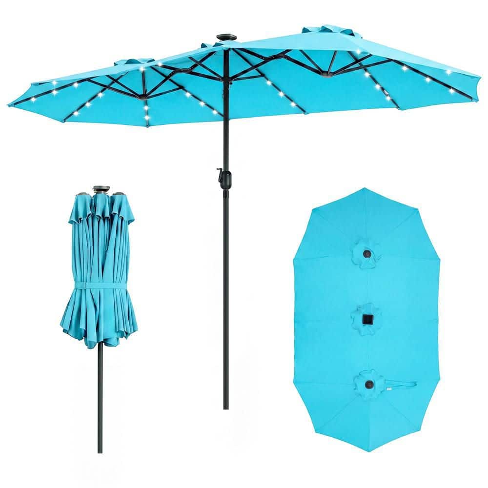 13 FT Double-Sided Patio Umbrella with Solar Lights, 36 LED Lights, Crank Handle in Turquoise price history on PriceWatchPro
