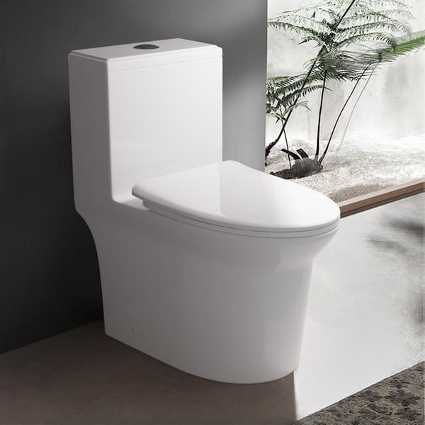 INSTER PICO 1-Piece 1.1/1.6 GPF Dual Flush Elongated Toilet in Glossy White with Soft Close Seat