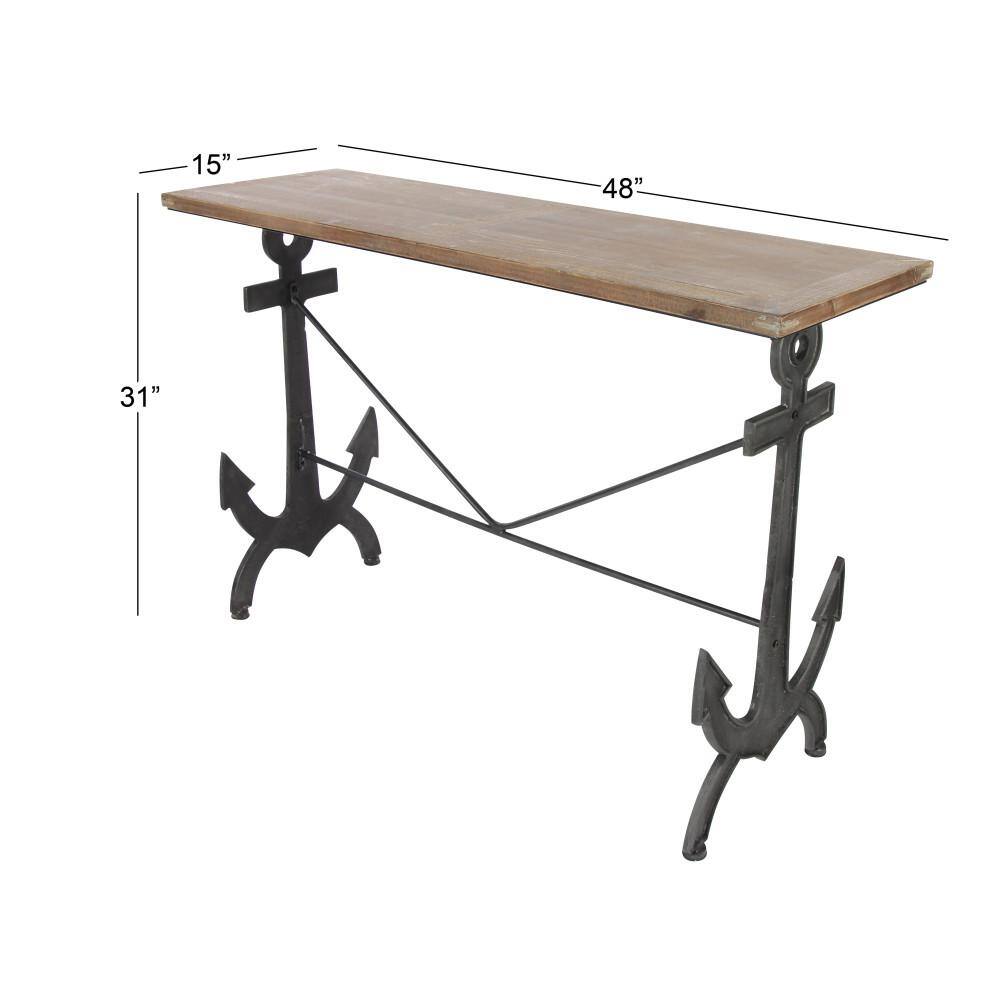 Black Solid Anchor Coastal Console Table with Brown Wood Top, 48"W x 31"H