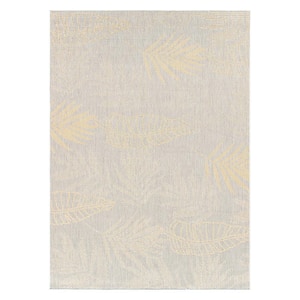 Yellow 7 ft. 10 in. x 10 ft. Contemporary Floral Leaves Flatweave Indoor/Outdoor Area Rug
