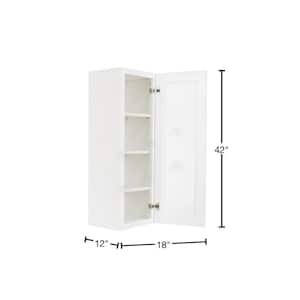Lancaster White Plywood Shaker Stock Assembled Wall Glass Door Kitchen Cabinet 18 in. W x 42 in. H x 12 in. D