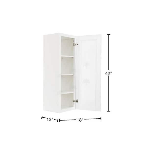 Lancaster White Plywood Shaker Stock Assembled Wall Glass Door Kitchen Cabinet 18 in. W x 42 in. H x 12 in. D