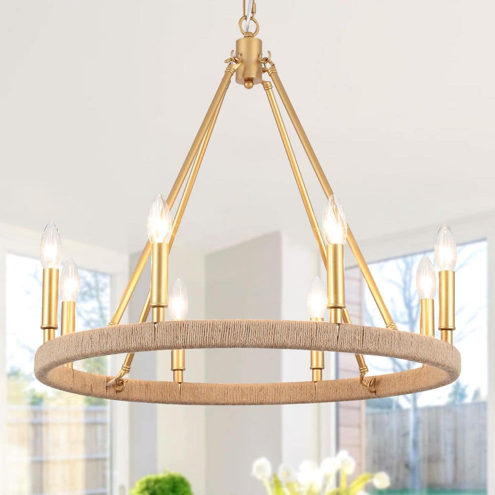 8-Light Gold Farmhouse Dimmable Hemp Rope Wagon Wheel Candlestick Chandelier for Living Room price history on PriceWatchPro