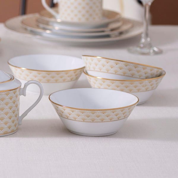 Trocadero Gold 5 in. 9 fl. oz. (Gold) Porcelain Fruit Bowls, (Set of 4)