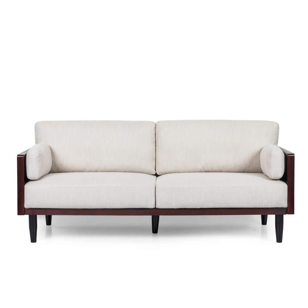 Beige Polyester & Dark Walnut 3-Seater Lawson Sofa