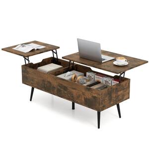 Bunpeony 47 in. Dark Brown Rectangle Wood Lift Top Coffee Table with 2 ...