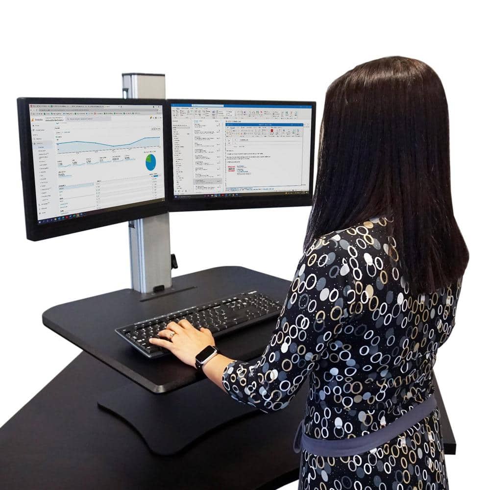 ElevatePro 28" Black Wood and Steel Dual Monitor Standing Desk Converter