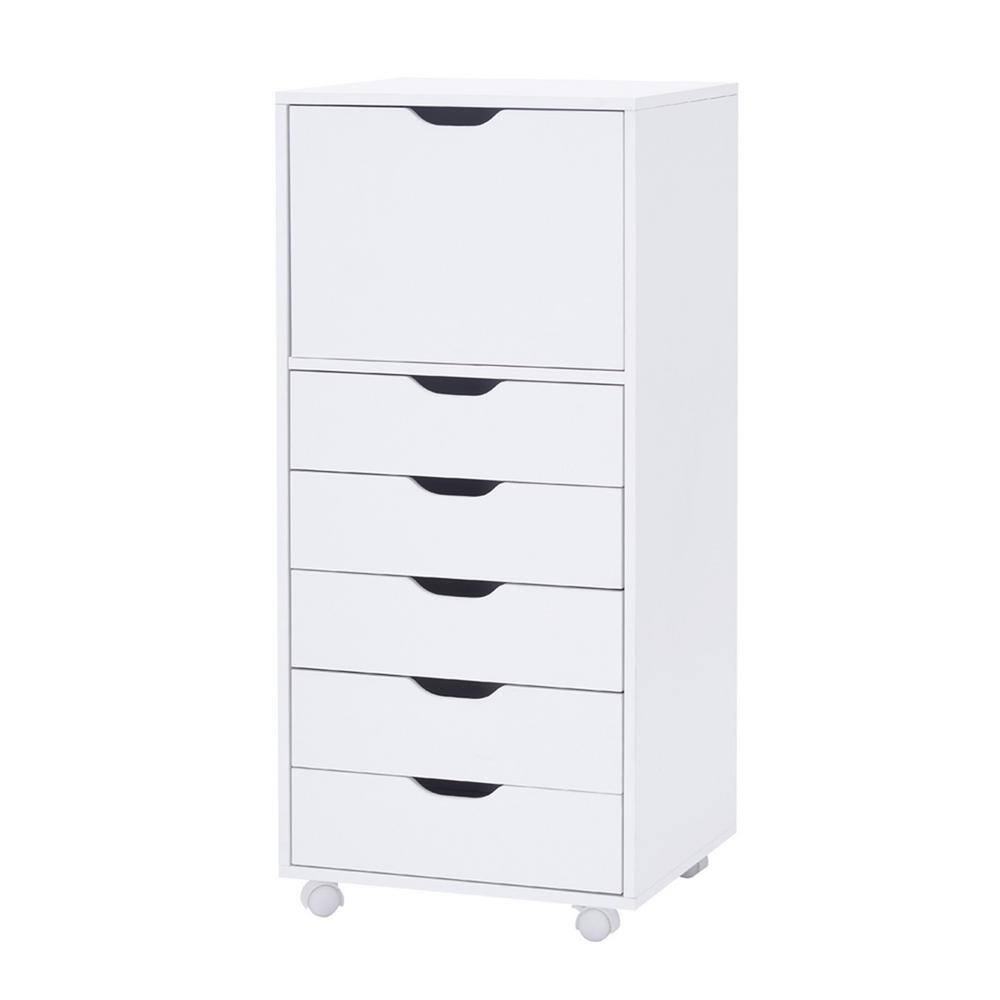 White 6-Drawer Mobile Lateral File Cabinet with Wheels