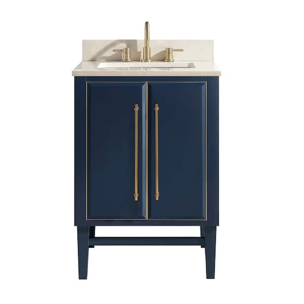 Avanity Mason 25 in. W x 22 in. D Bath Vanity in Navy Blue/Gold Trim with Marble Vanity Top in Crema Marfil with White Basin