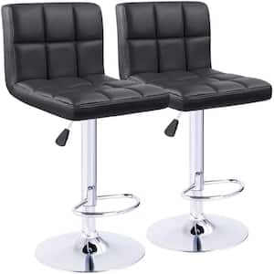 33 in. - 44 in. Height Black Low Back Metal Adjustable Bar Stool with PU Leather-Seat 360° Swivel (Set of 2)