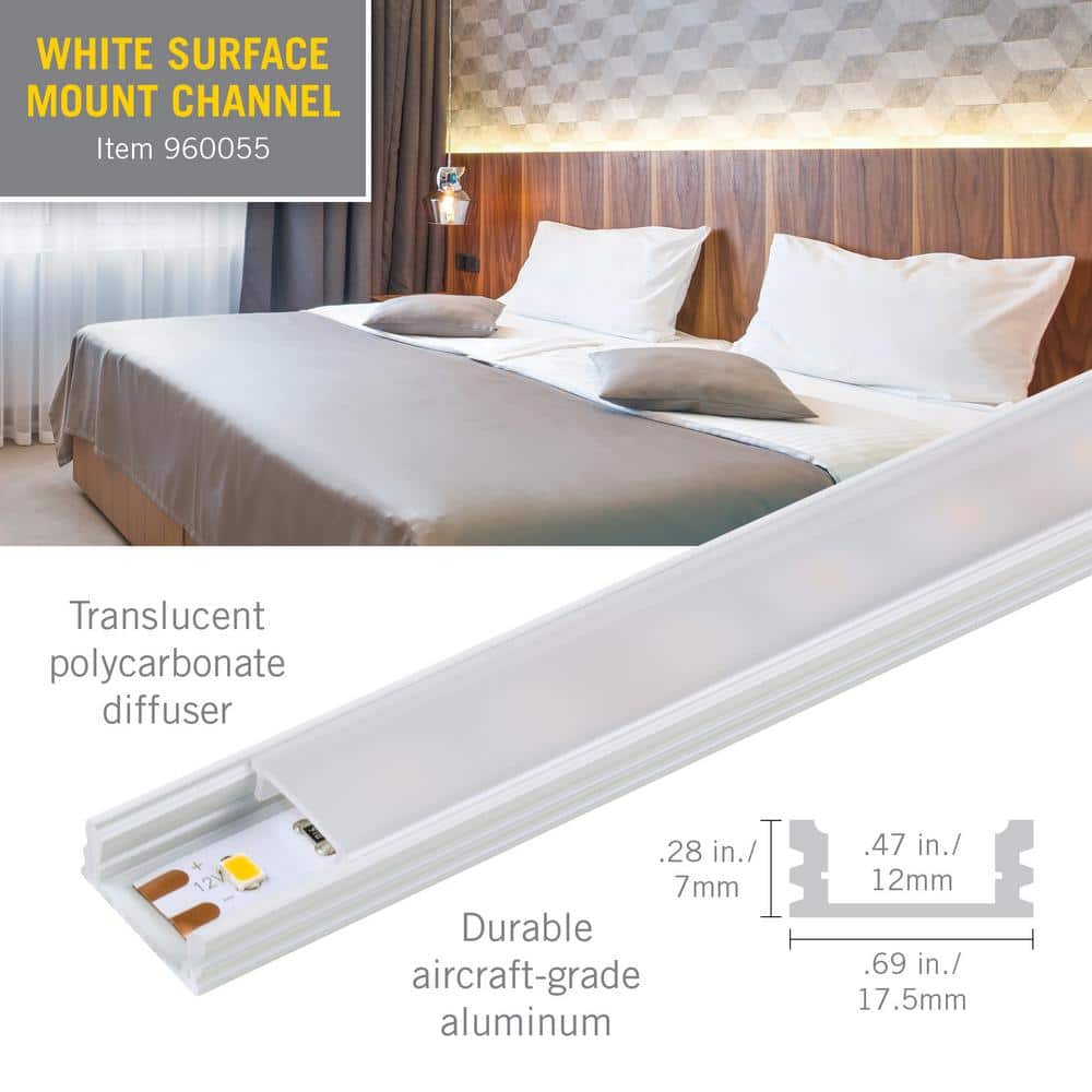 White Aluminum Surface Mount LED Tape Light Channel 5-Pack