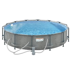 Gray Steel 14 ft. Dia. x 2.8 ft. Round Metal Frame Pool Package