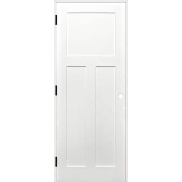 Pacific Entries 30 in. x 80 in. Craftsman Unfinished 3-Panel Solid Wood Core Primed Pine Reversible Single Prehung Interior Door