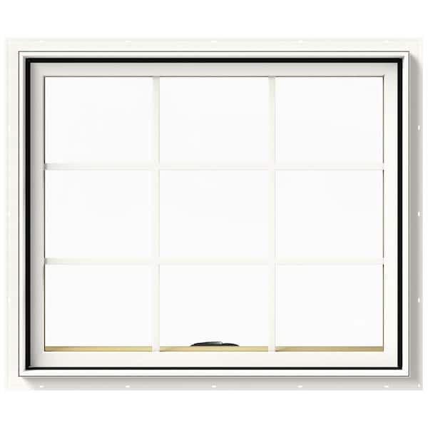 JELD-WEN 36 in. x 30 in. W-2500 Series White Painted Clad Wood Awning Window w/ Natural Interior and Screen