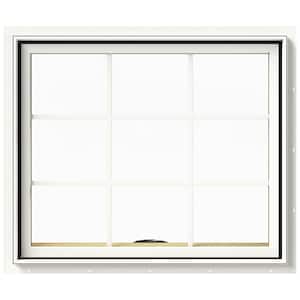 36 in. x 36 in. W-2500 Series White Painted Clad Wood Awning Window w/ Natural Interior and Screen