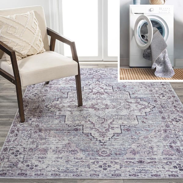 JONATHAN Y Didim Boho Gray Medallion Washable Gray/Purple 9 ft. x 12 ft. Area Rug
