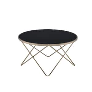 Amelia 34 in. Black Glass and Champagne 18 in. H Round Glass Coffee Table