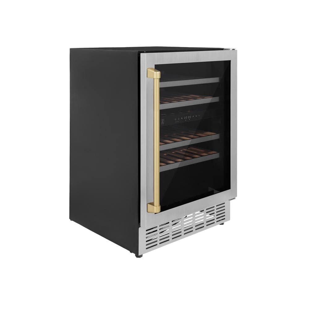 24" Stainless Steel Dual Zone Wine Cooler with Champagne Bronze Handle