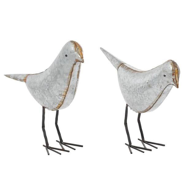 Litton Lane Gray Metal Bird Sculpture (Set of 2)