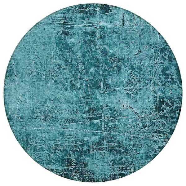 Addison Rugs Chantille ACN559 Teal 8 ft. x 8 ft. Round Machine Washable Indoor/Outdoor Geometric Area Rug