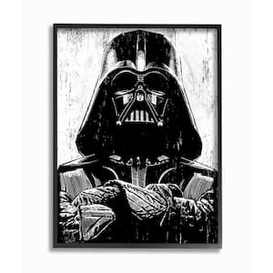 11 in. x 14 in. "Black and White Star Wars Darth Vader Distressed Wood Etching" by Artist Neil Shigley Framed Wall Art