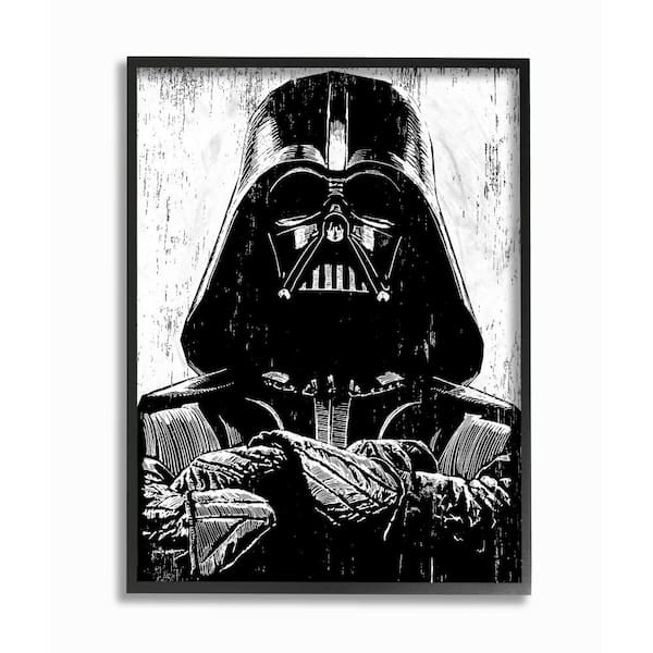 Stupell Industries 16 x 20 in. "Black White Star Wars Darth Vader Distressed Wood Etching" by Artist Neil Shigley Framed Wall Art - The Home Depot