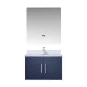 Geneva 30 in. W x 22 in. D Navy Blue Bath Vanity, White Quartz Top, Faucet Set, and 30 in. LED Mirror