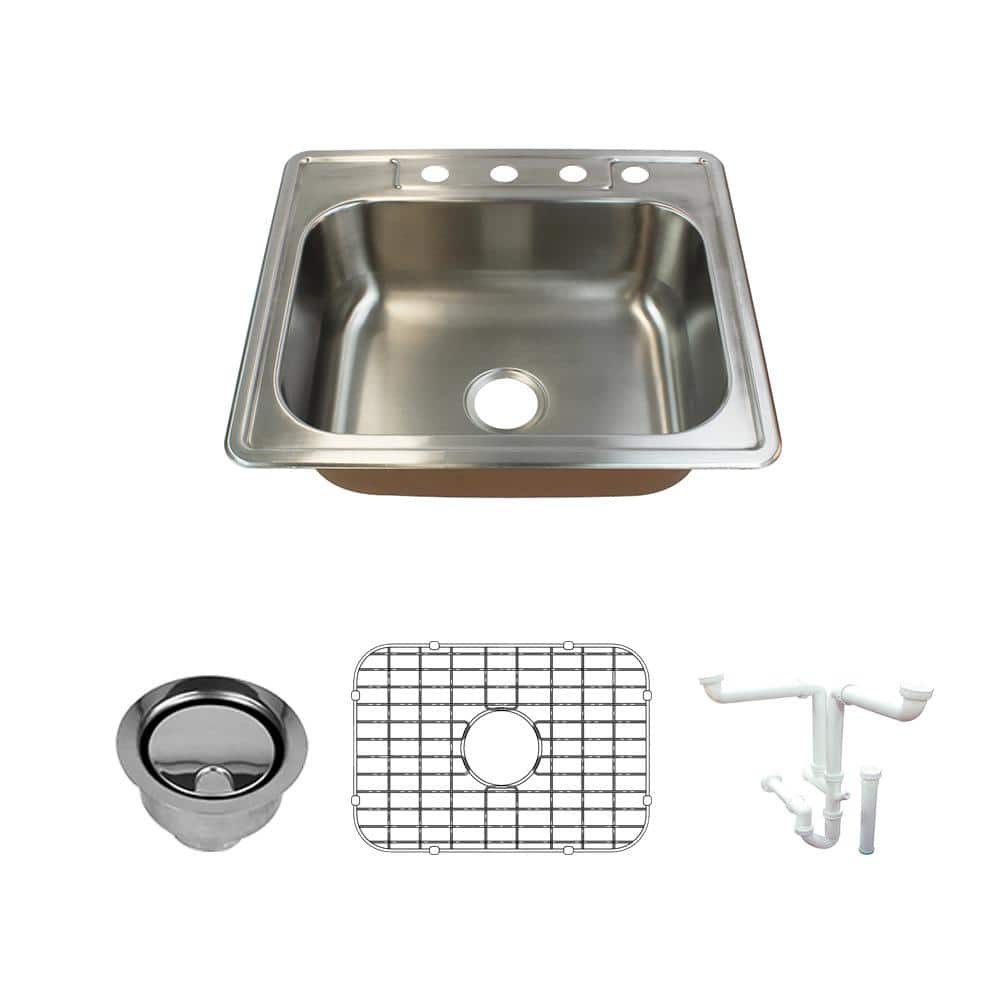 Classic All-in-One Drop-In Stainless Steel 25 in. 4-Hole Single Bowl Kitchen Sink in Brushed Stainless Steel price history on PriceWatchPro