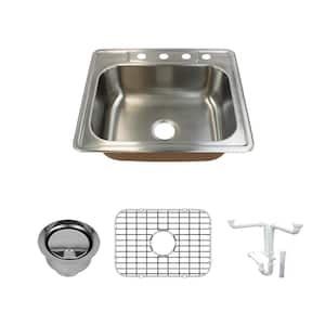 Classic All-in-One Drop-In Stainless Steel 25 in. 4-Hole Single Bowl Kitchen Sink in Brushed Stainless Steel