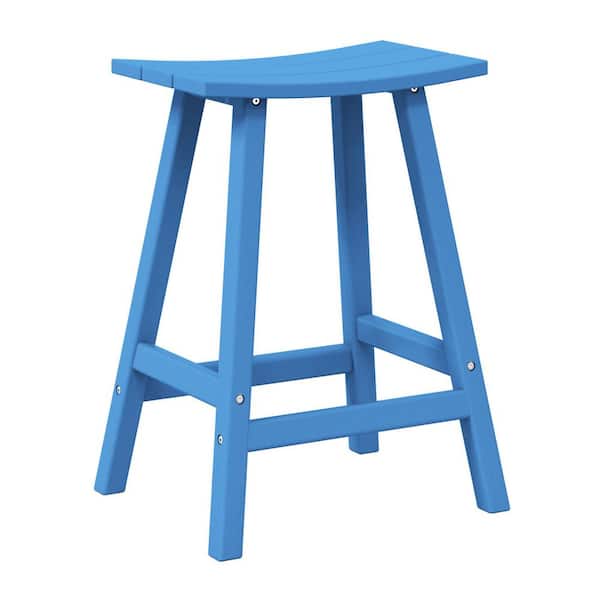 Franklin Pacific Blue 24 in. Poly HDPE Fade Resistant Outdoor Patio Saddle Seat Counter Height Bar Stool