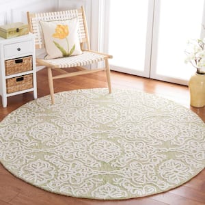 Blossom Light Green/Ivory 6 ft. x 6 ft. Floral Damask Geometric Round Area Rug