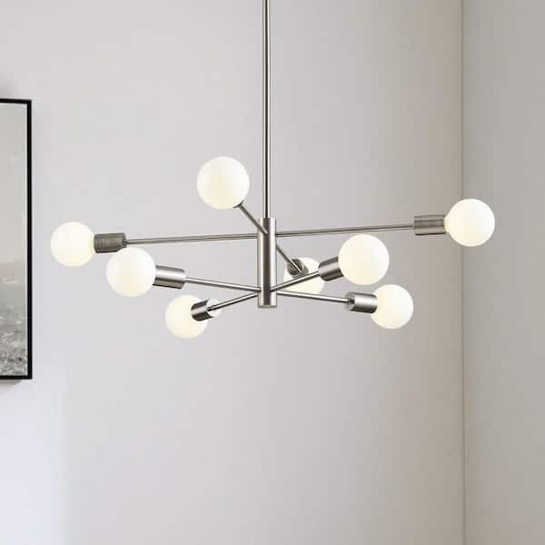8-Light Nickel Modern Sputnik Chandelier for Dining Room with 4 Heights