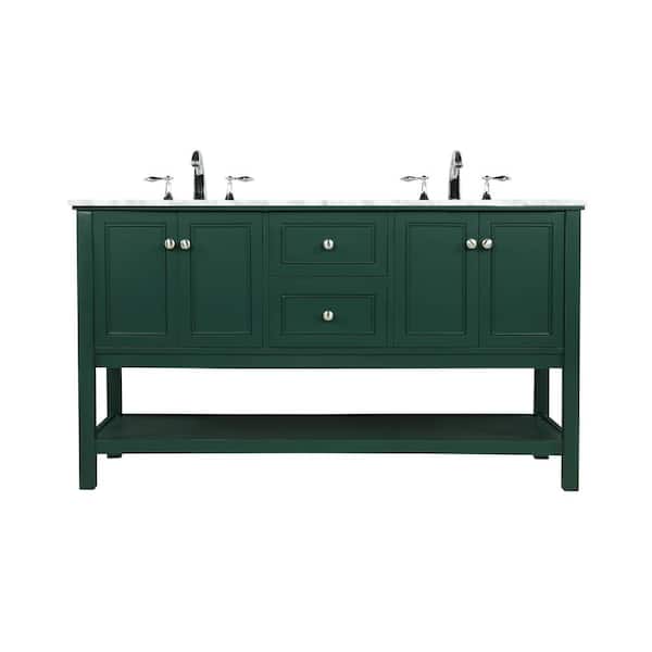 Unbranded Simply Living 60 in. W x 22 in. D x 34 in. H Bath Vanity in Green with Carrara White Marble Top